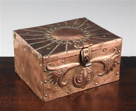 John Pearson. An Arts & Crafts copper casket, 7in.